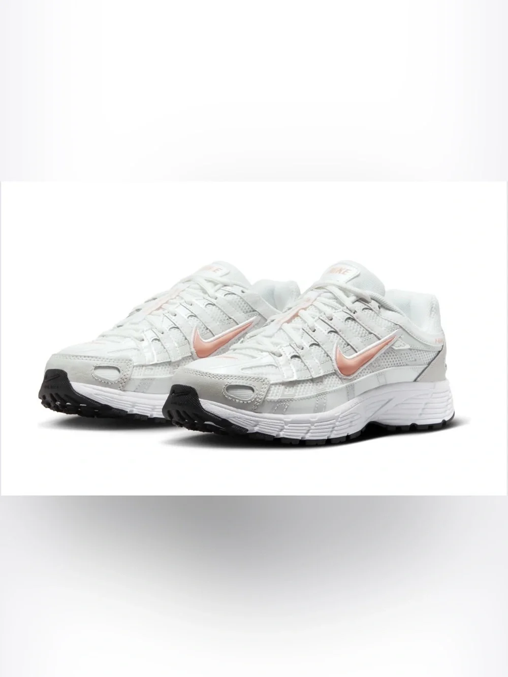 Nike Kids White Mesh Sneakers with Coral Swoosh